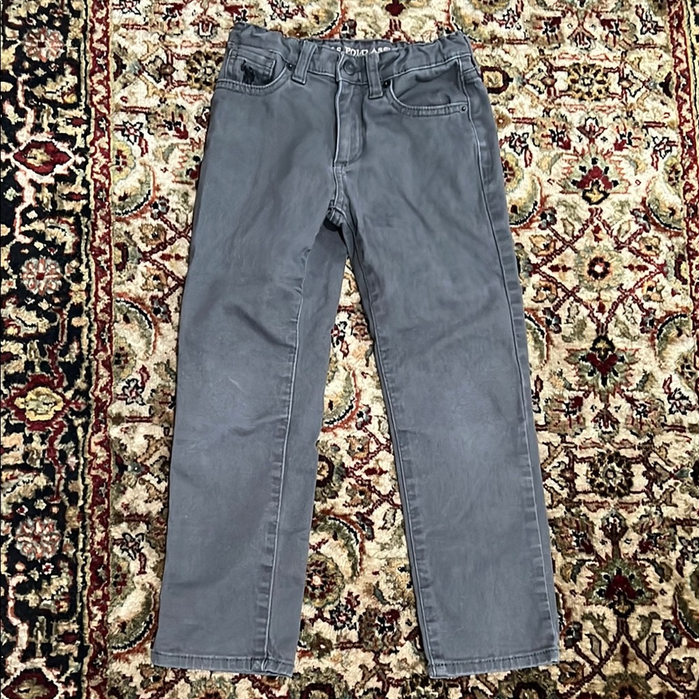 U.S. Polo Association Kids Gray Denim Jeans Size 6 Adjustable Waistband